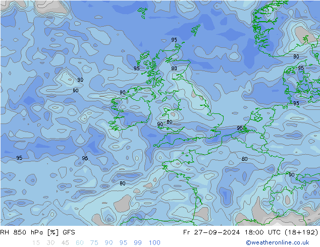 850 hPa Nispi Nem GFS Cu 27.09.2024 18 UTC