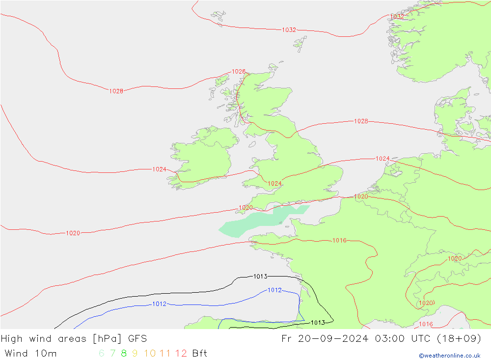 Izotacha GFS pt. 20.09.2024 03 UTC