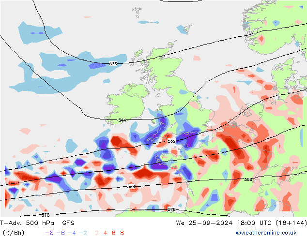 T-Adv. 500 hPa GFS Qua 25.09.2024 18 UTC