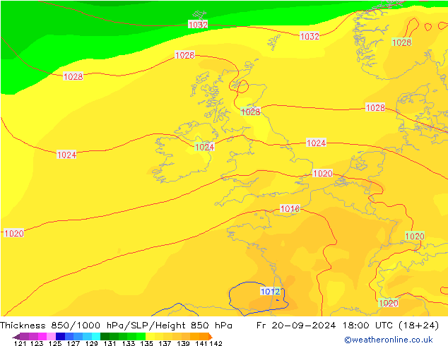 Thck 850-1000 hPa GFS pt. 20.09.2024 18 UTC