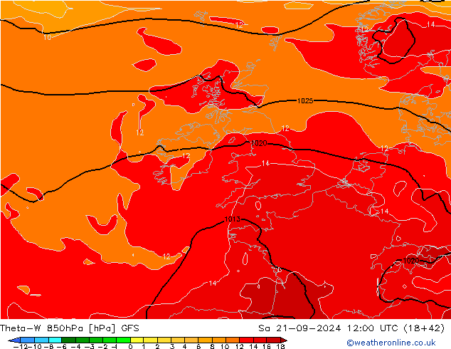 Theta-W 850hPa GFS Sa 21.09.2024 12 UTC