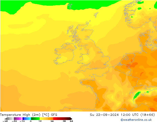 Temperature High (2m) GFS Su 22.09.2024 12 UTC