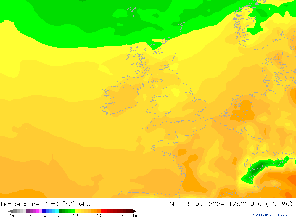 Sıcaklık Haritası (2m) GFS Pzt 23.09.2024 12 UTC