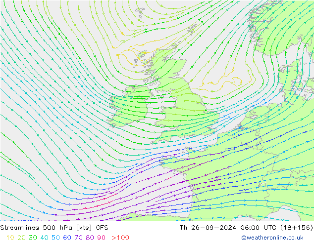 Stromlinien 500 hPa GFS Do 26.09.2024 06 UTC