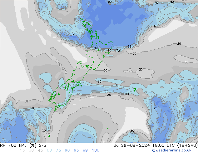 RH 700 hPa GFS Su 29.09.2024 18 UTC