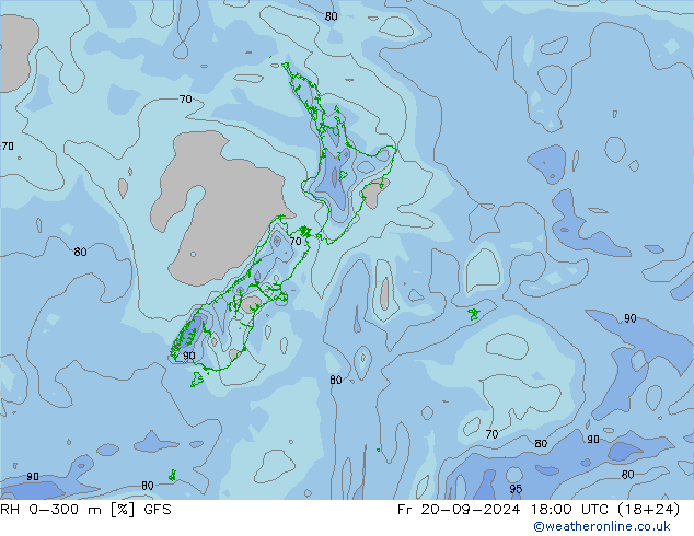 RH 0-300 m GFS пт 20.09.2024 18 UTC