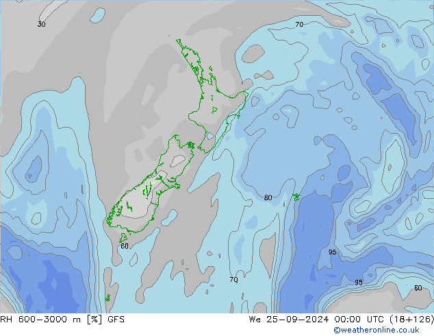 Humedad rel. 600-3000m GFS mié 25.09.2024 00 UTC