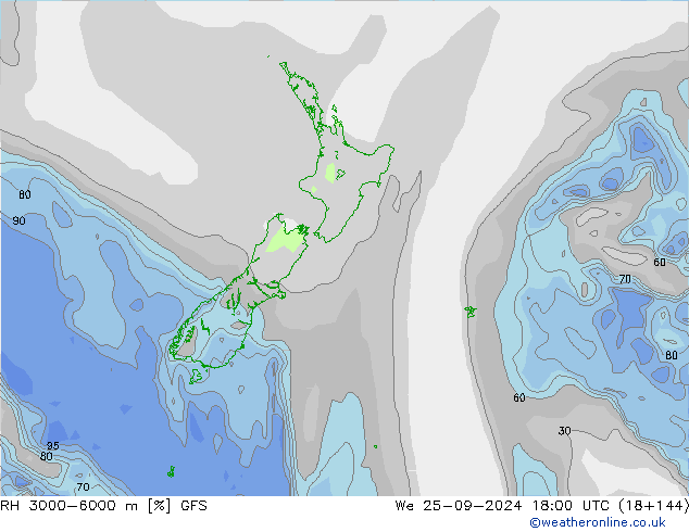 RH 3000-6000 m GFS We 25.09.2024 18 UTC