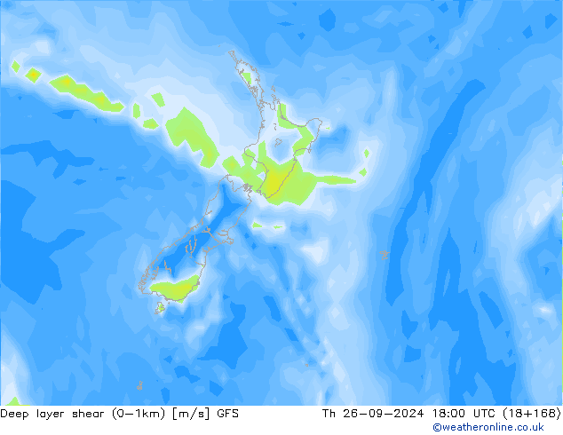 Deep layer shear (0-1km) GFS чт 26.09.2024 18 UTC