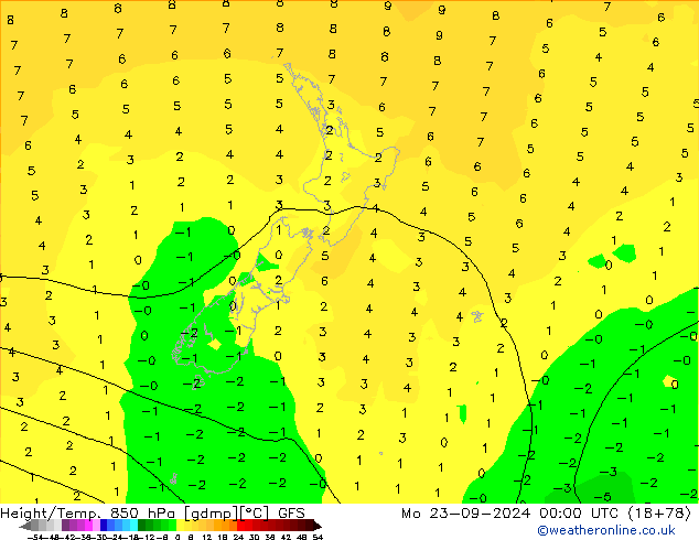 Geop./Temp. 850 hPa GFS lun 23.09.2024 00 UTC