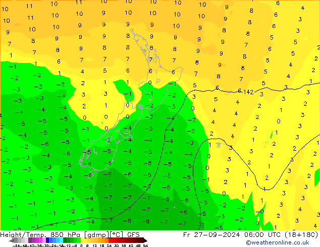 Z500/Yağmur (+YB)/Z850 GFS Cu 27.09.2024 06 UTC