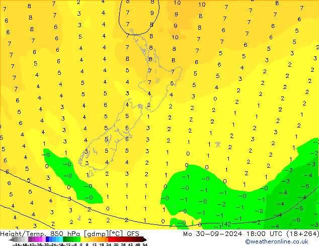 Géop./Temp. 850 hPa GFS lun 30.09.2024 18 UTC