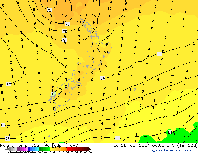 Height/Temp. 925 hPa GFS Dom 29.09.2024 06 UTC