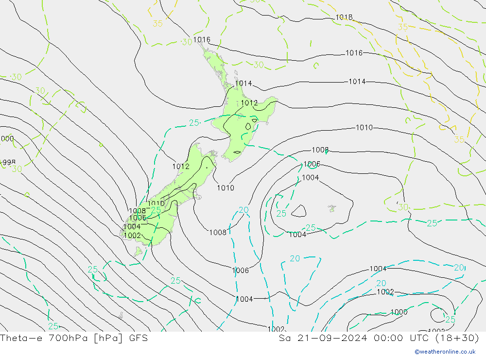 Theta-e 700hPa GFS sáb 21.09.2024 00 UTC