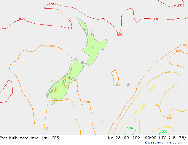 Wet bulb zero level GFS Mo 23.09.2024 00 UTC