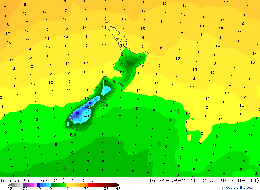 température 2m min GFS mar 24.09.2024 12 UTC