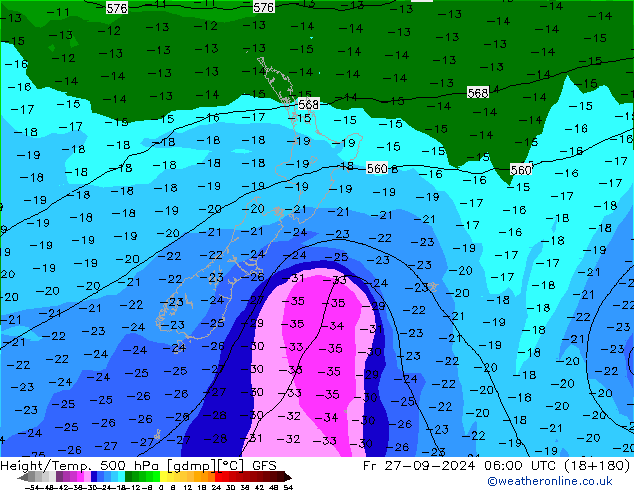 Z500/Yağmur (+YB)/Z850 GFS Cu 27.09.2024 06 UTC