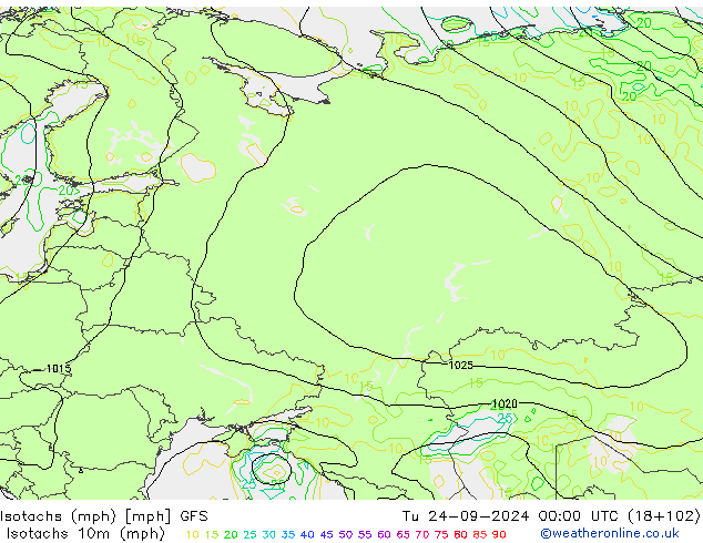 Isotachs (mph) GFS Tu 24.09.2024 00 UTC