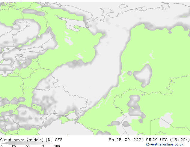 Cloud cover (middle) GFS Sa 28.09.2024 06 UTC