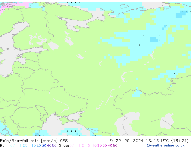 Rain/Snowfall rate GFS Fr 20.09.2024 18 UTC