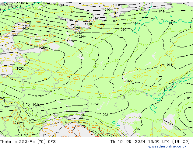 Theta-e 850hPa GFS gio 19.09.2024 18 UTC