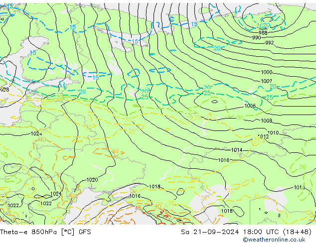 Theta-e 850hPa GFS Sa 21.09.2024 18 UTC