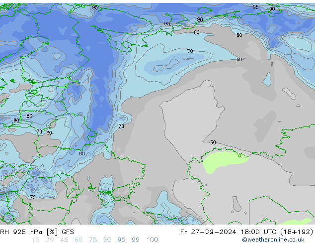 RH 925 hPa GFS Fr 27.09.2024 18 UTC