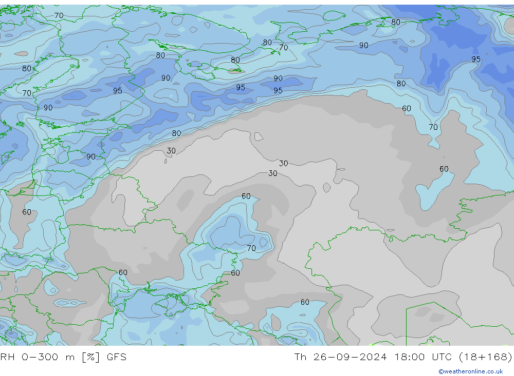 RH 0-300 m GFS Th 26.09.2024 18 UTC