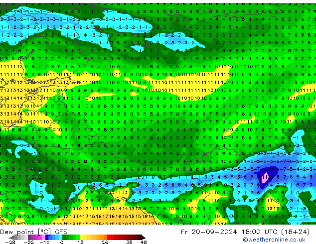 Dew point GFS Fr 20.09.2024 18 UTC