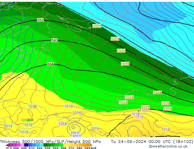 Thck 500-1000hPa GFS Út 24.09.2024 00 UTC