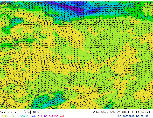 Surface wind GFS Pá 20.09.2024 21 UTC