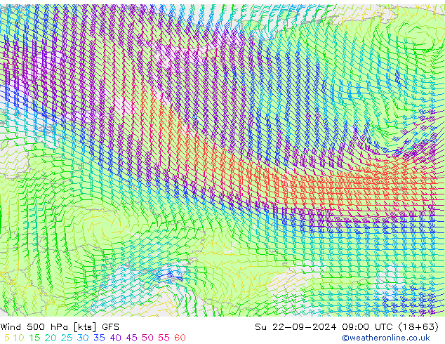 Vent 500 hPa GFS dim 22.09.2024 09 UTC