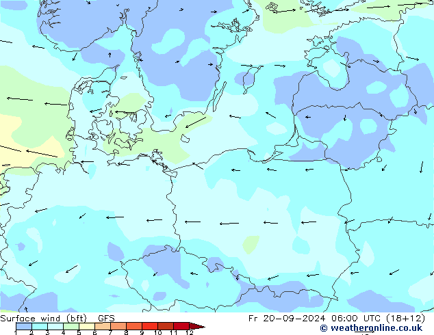 Surface wind (bft) GFS Fr 20.09.2024 06 UTC