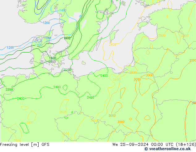 Isotherme 0° GFS mer 25.09.2024 00 UTC