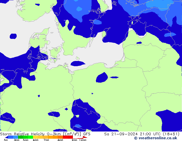 Storm Relative Helicity GFS Sa 21.09.2024 21 UTC