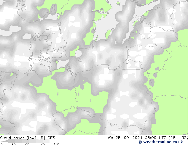 Cloud cover (low) GFS We 25.09.2024 06 UTC