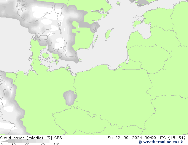 Cloud cover (middle) GFS Su 22.09.2024 00 UTC