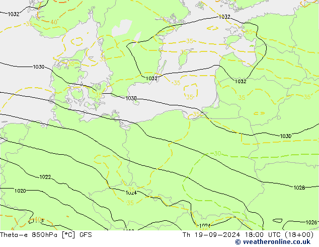 Theta-e 850hPa GFS Th 19.09.2024 18 UTC