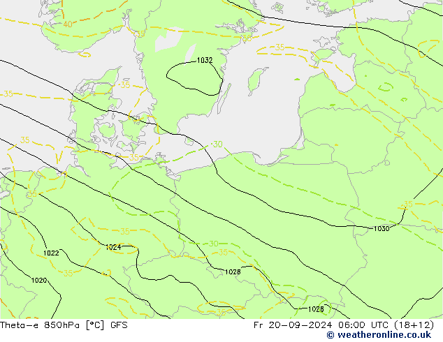 Theta-e 850hPa GFS Fr 20.09.2024 06 UTC