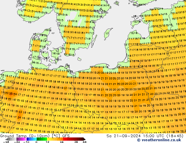 Temp. gruntu (0-10cm) GFS so. 21.09.2024 15 UTC