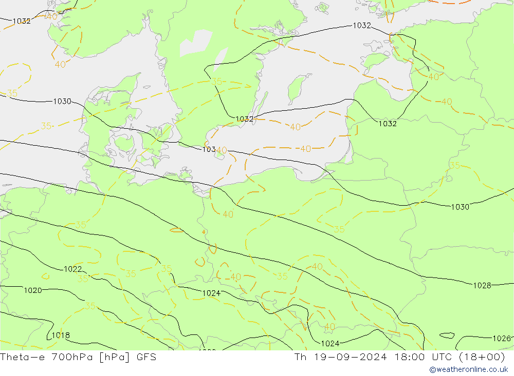 Theta-e 700hPa GFS Th 19.09.2024 18 UTC