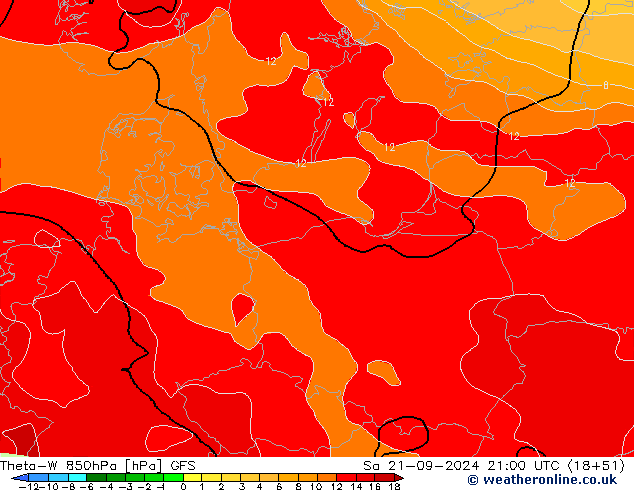 Theta-W 850hPa GFS Sa 21.09.2024 21 UTC