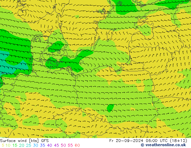 Vento 10 m GFS ven 20.09.2024 06 UTC