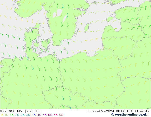 wiatr 950 hPa GFS nie. 22.09.2024 00 UTC