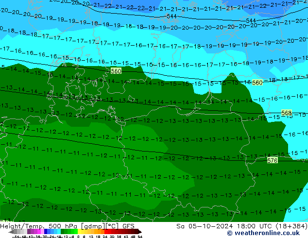 Z500/Rain (+SLP)/Z850 GFS so. 05.10.2024 18 UTC