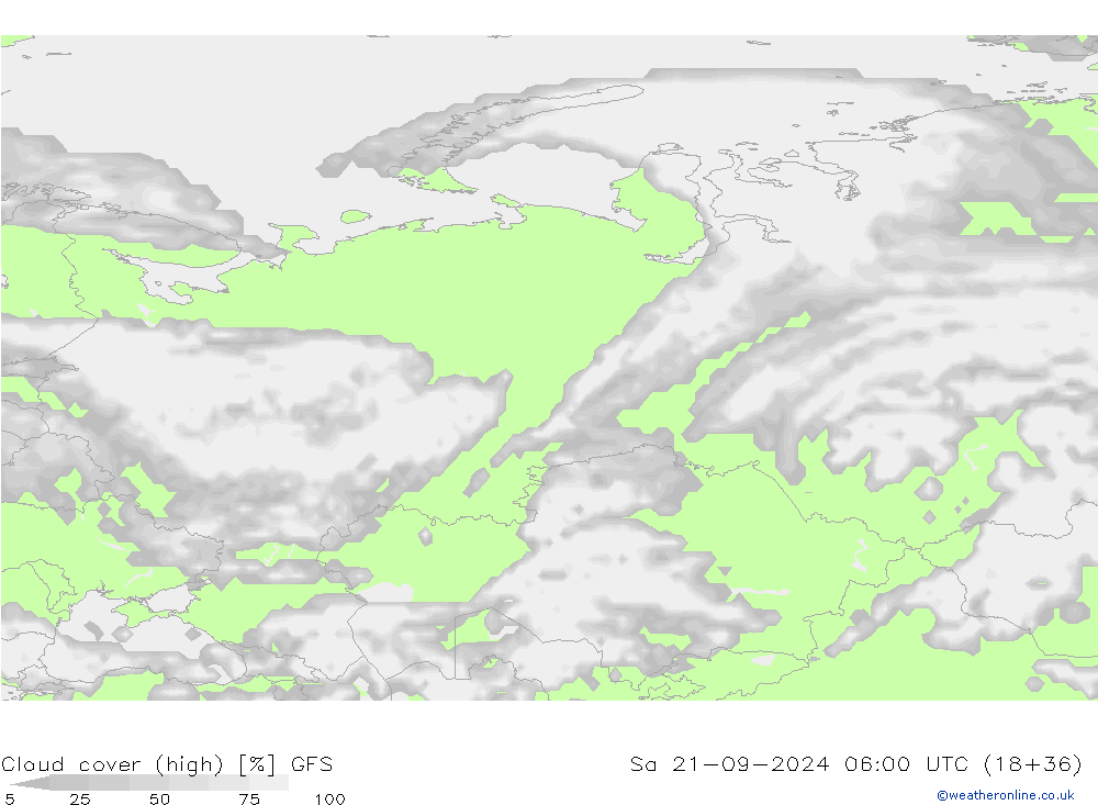 Cloud cover (high) GFS Sa 21.09.2024 06 UTC