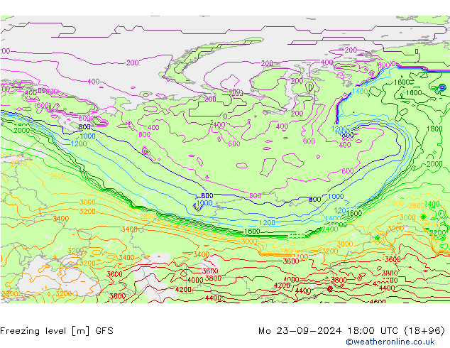 Isotherme 0° GFS lun 23.09.2024 18 UTC