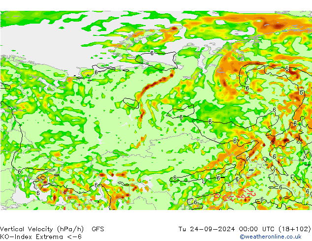 Konveksiyon - İndeks GFS Sa 24.09.2024 00 UTC