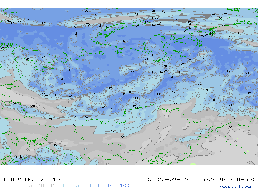 RH 850 hPa GFS Ne 22.09.2024 06 UTC