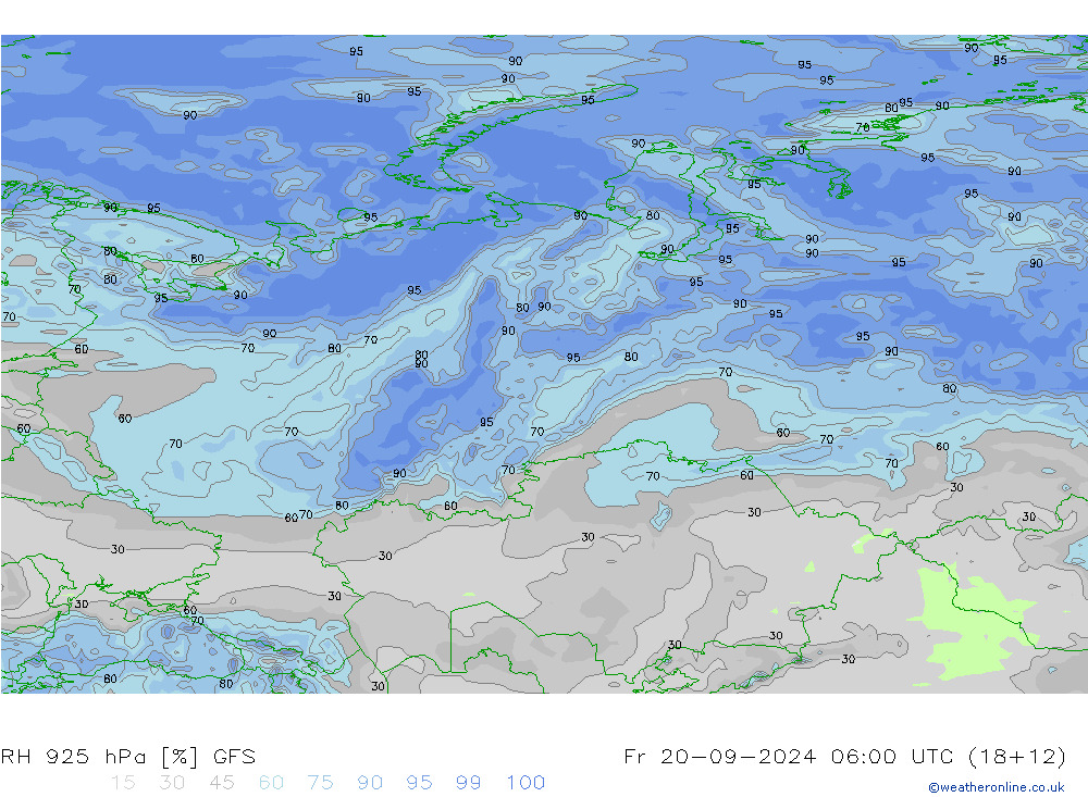 RH 925 hPa GFS Pá 20.09.2024 06 UTC